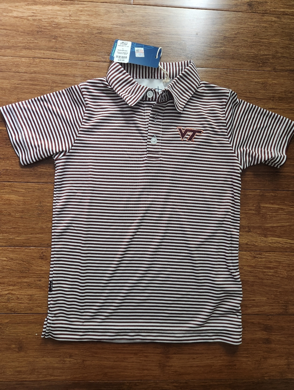NWT Virginia Tech Boys Kids Striped Polo Shirt with VT Logo Youth, 5T